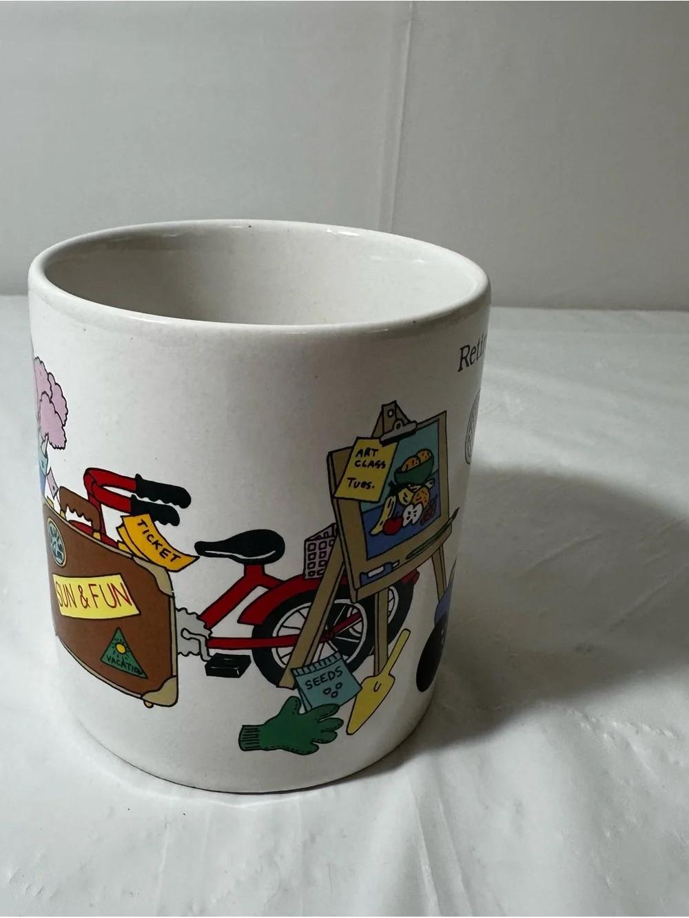 RETIRED AND LOVING IT Russ White Ceramic Mug with Black Logo